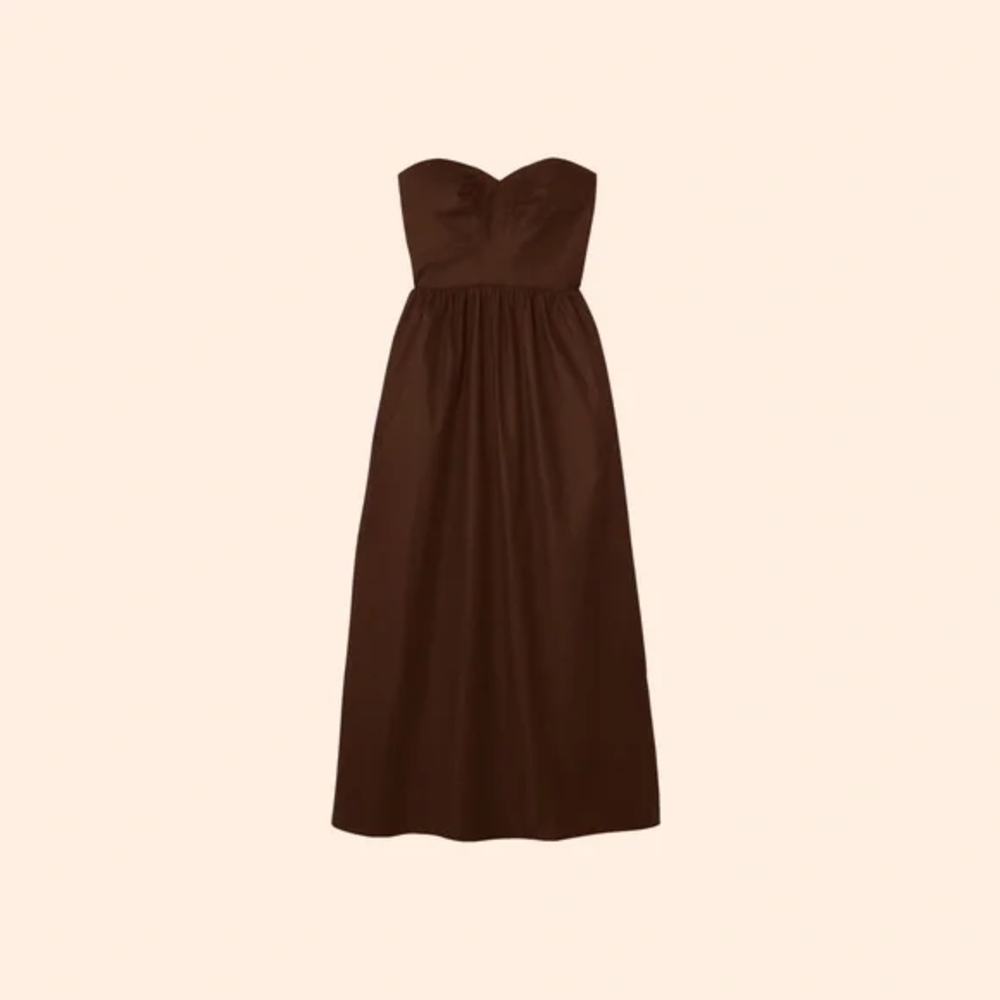 Reformation Chocolate Strapless Midi Dress